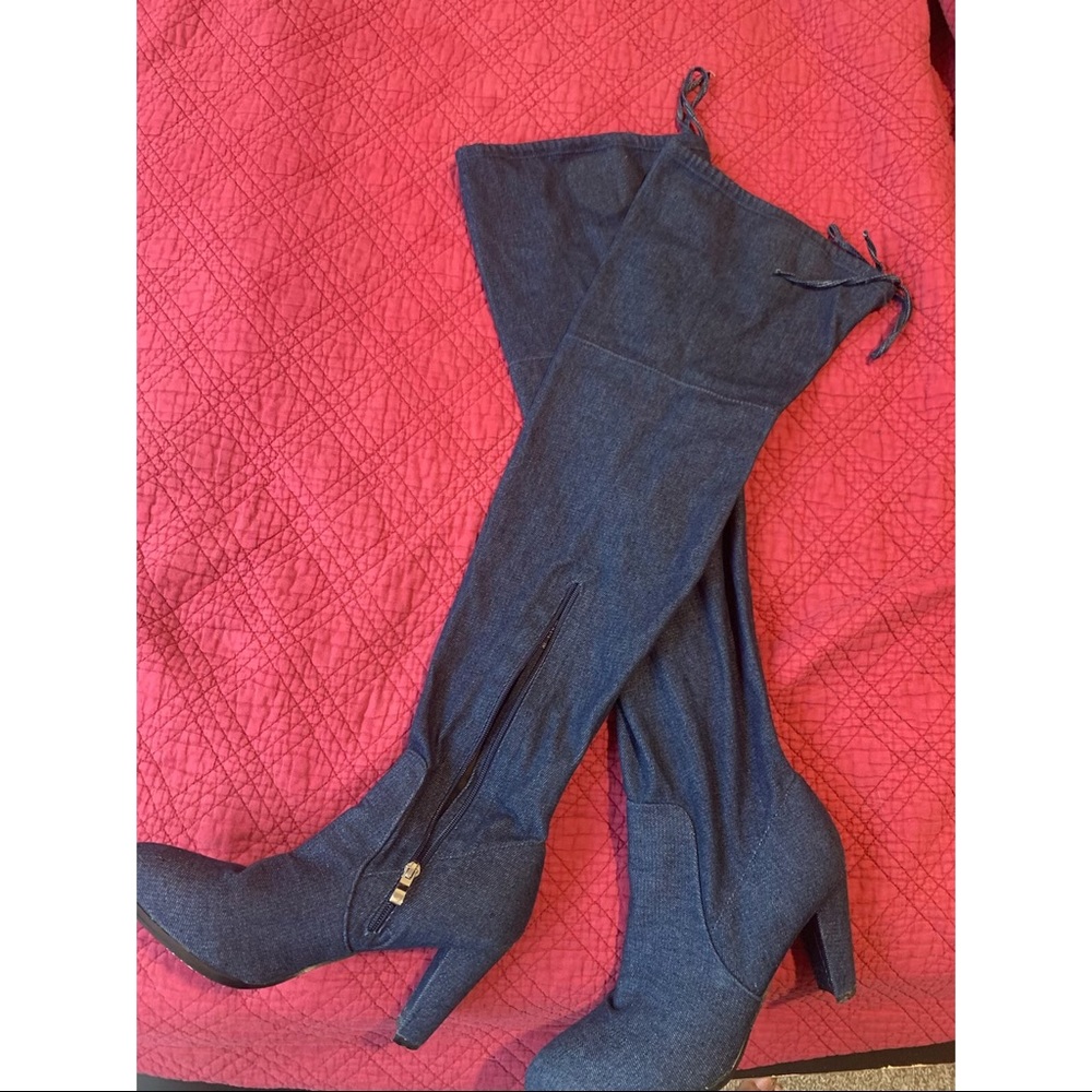 Dark Denim Knee High Boots